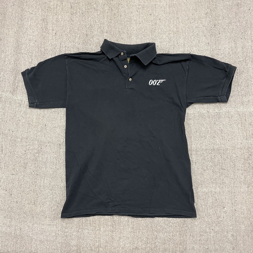 Vintage 007 James Bond Polo Shirt mens‎ Medium Black 2000s y2k Movie MGM